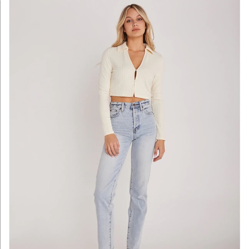 New | Backyard Roses | Collared Crop Knit Cardigan Top Small - Picture 4 of 8
